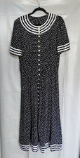Vtg Plaza South Floral Drop Waist Midi Dress Sz 10 Blue & White