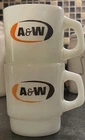 Set of 2 Vtg A&W Milk Glass Stacking Mugs Fire King Anchor Hocking 1960s/70s