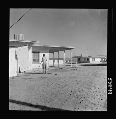 Las Vegas Nevada 1942 Worker�s Wife Watering Lawn Basic Magnesium Houses