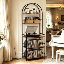 5-Tier Record Player Stand With Vinyl Storage/Charging Station for Living Room