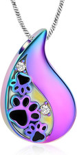 Pet Paw Print Teardrop Urn Necklace for Ashes for Dog/Cat Ashes Keepsake Memoria
