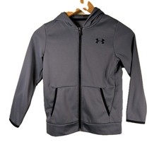 Boys Under Armour Full Zip Gray Hoodie Size Small 8 Pockets Logo Loose Fit EUC