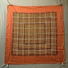 Vintage Scarf 1970s Geometric Dot Grid Polyester Orange Brown Yellow 27  Square