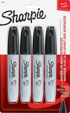 Sharpie Permanent Markers, Large, Chisel Tip, Black, 4 Count - Marks on Paper, P