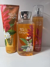 Bath and Body Works White Tea Ginger Three Piece Set Mist Gel Cream New