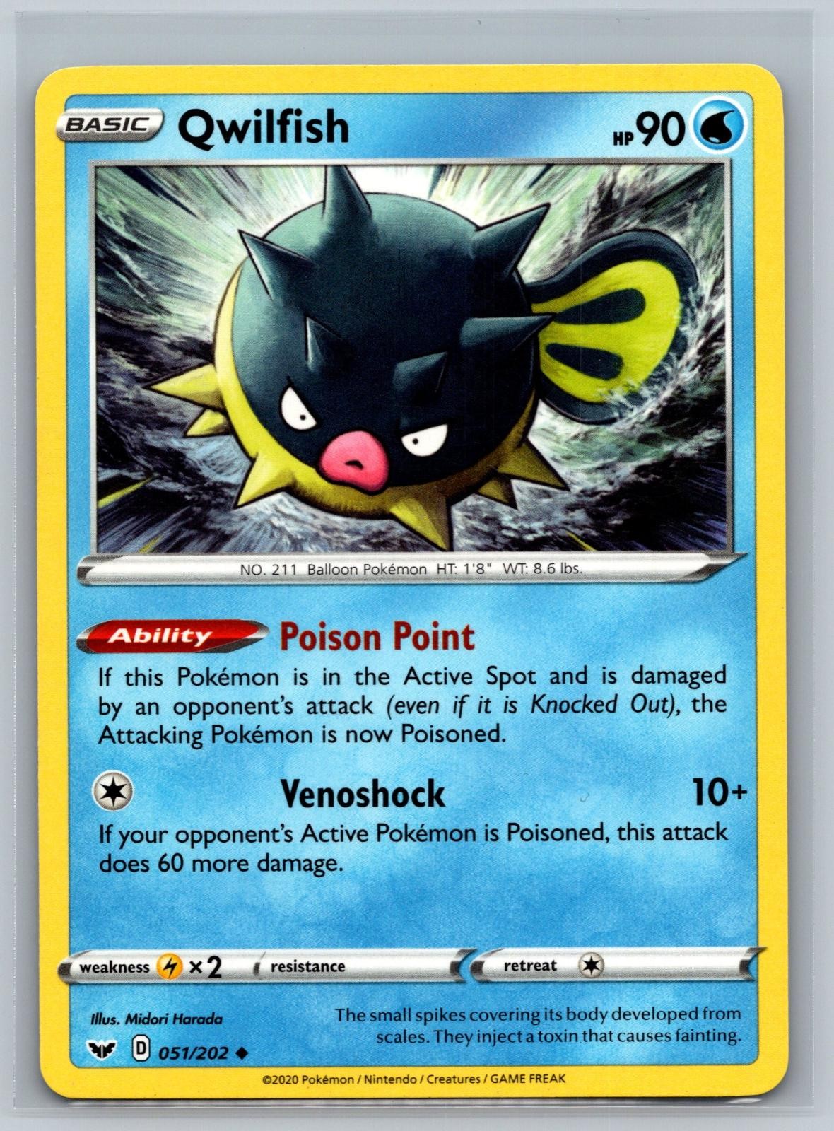 Qwilfish 051/202 Uncommon Sword & Shield Pokemon Card Near Mint