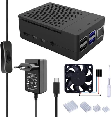GEEEKPI Raspberry Pi 4 Gehäuse mit PWM Lüfter 18W 5V 3.6A USB C Netzteil und Kühlkörper