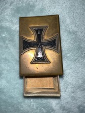 WW1 Brass Matchbox Holder, German Iron Cross Trench Art