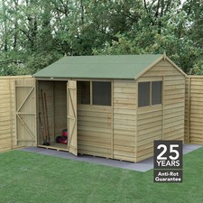 Forest 4LIFE 10x8 Shed Reverse Apex Double Door 4 Windows Wooden Garden Shed