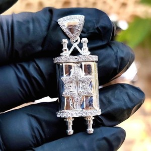 Authentic 3Ct Round Lab-Created Diamond Star of David Torah Pendant 14K White Gold Plated