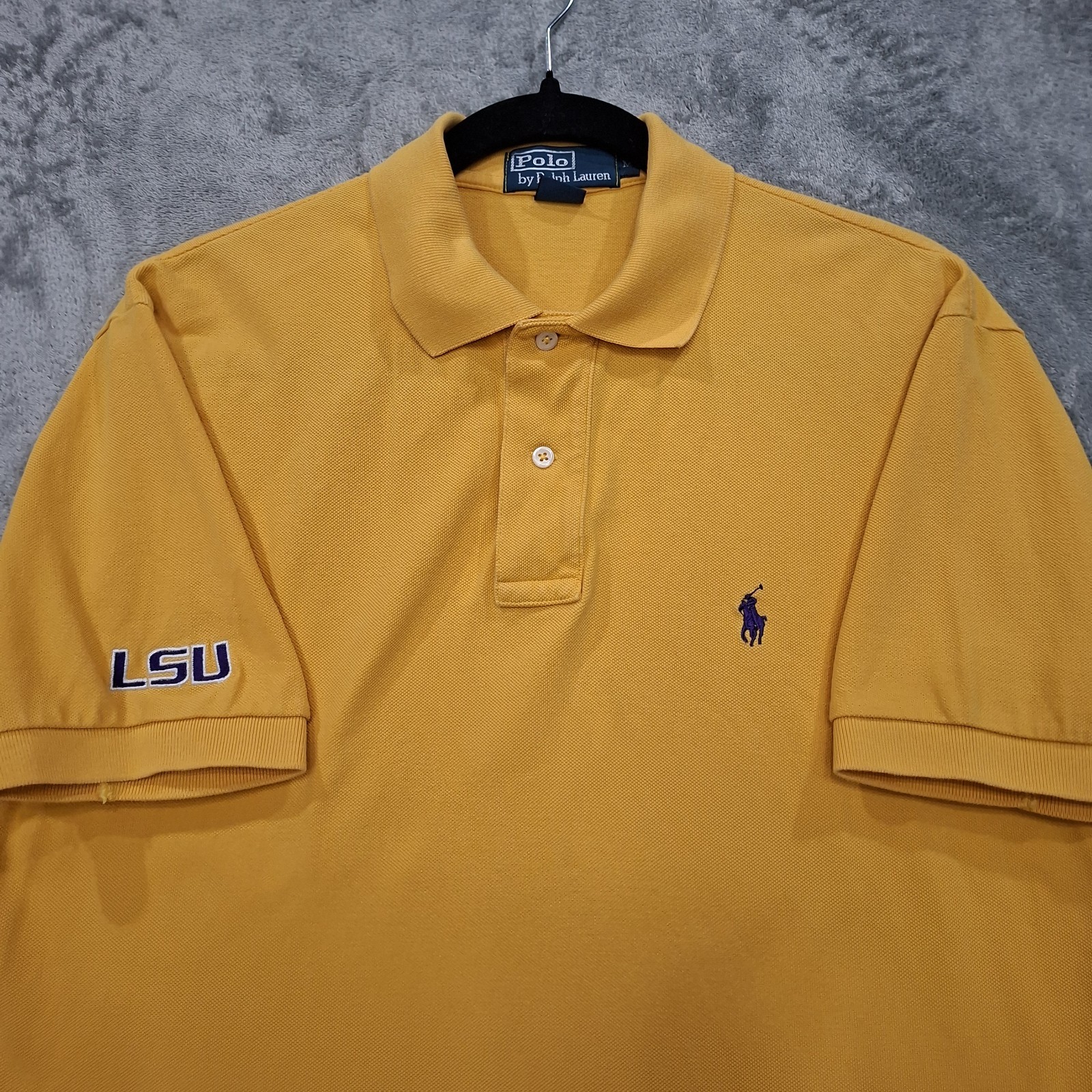 Vintage Polo Ralph Lauren Polo Shirt Mens Sz Large Yellow Purple Pique LSU