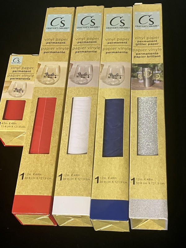Crafters Square Vinyl Paper Permanent 12X48 Gloss Red White Blue, Silver Glitter