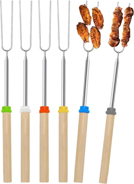 Stockbrot SpießE Einziehbar Edelstahl 31,5-81,5 Cm Mit Holzgriff FüR Grillparty-image