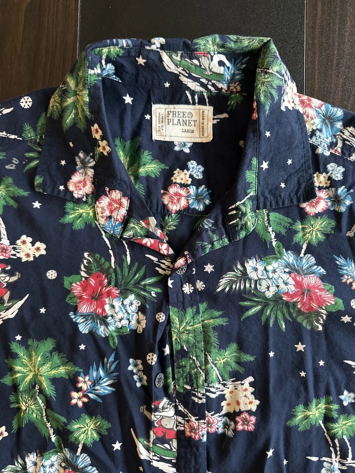 Camisa Hawaiana Free Planet Hombres Grandes Talla L Abotonada Surf Santa Island Navidad Foto 2 de 4
