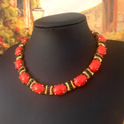 Vintage Coro Chunky Faux Red Coral Gold Tone Links Choker Necklace — photo 2