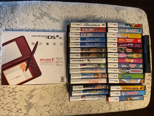 Nintendo 3DS XL Metallic Red Handheld Console 37 Games EUC