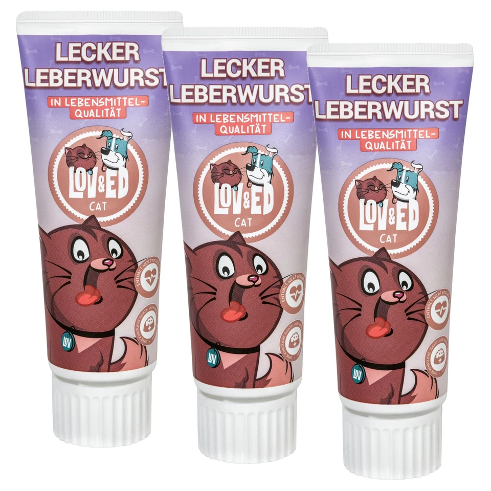 Lov&Ed Lecker Leberwurst für Katzen, 3x 75g - Lebensmittelqualität Belohnung