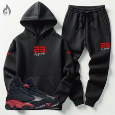 Men Black Sweatsuit 2pc Set Match Jordan 13 Bred 23 Legend Sneaker Hoodie Jogger