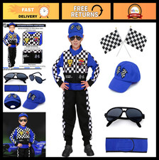Kids Race Car Driver Costume Jumpsuit with Cap Sunglasses - Halloween Dress Up