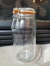 Jumbo Vintage France Le Parfait Super Glass Canning Jar Wire Lid & Seal 9” 1.5L