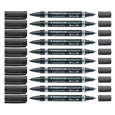 10x Staedtler Permanentmarker Marker Lumocolor duo 0,6 mm+1,5 mm schwarz 348-9