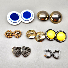 Vintage Clip On Earrings Lot 7 Pair Mixed Styles Gold Tone Silver Tone Retro