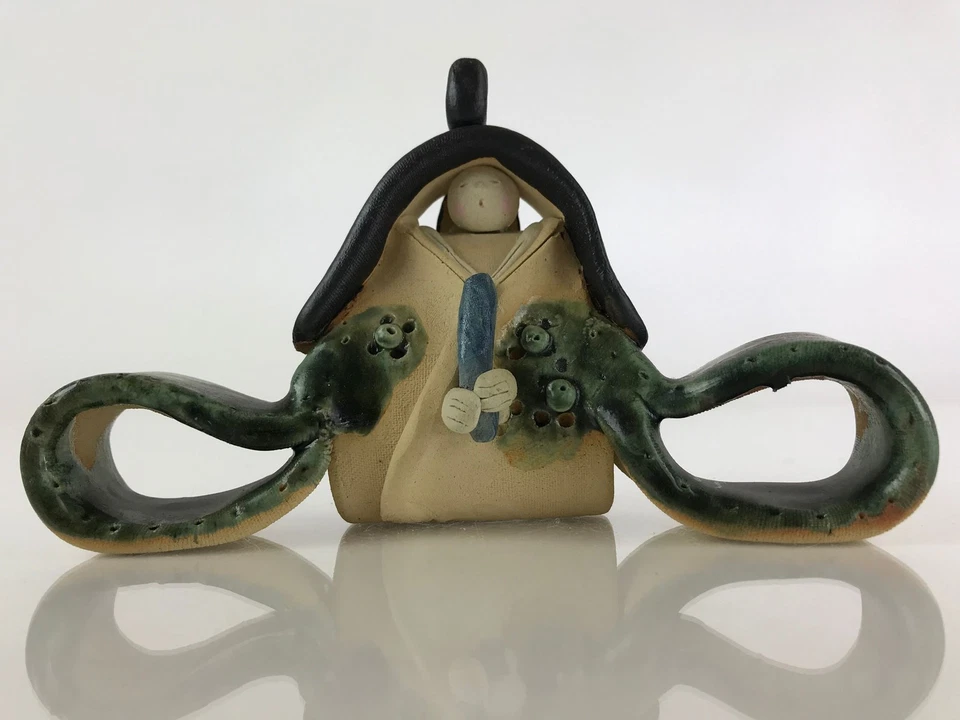 Muñeca Hina Japonesa de Cerámica De Colección Festival del Día del Príncipe Niña Esmalte Verde ID470 Foto 2 de 4