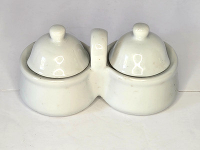 Vintage Houston Harvest Ceramic Double White Jam/Jelly Pots Condiment Servers