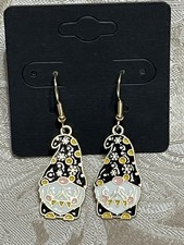 New Years Gnome Enamel Gold Drop Dangle Adorable Boho Trendy Earring Set