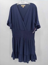 Pre-Owned MICHAEL Michael Kors Navy Size Large Knee Length Short Sleeve Dress