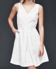 Fit N Flare Gap Linen White Dress Sleeveless Spring Summer 6