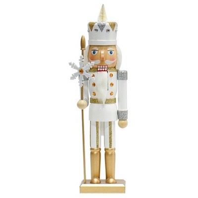 Sparkling Gold Snowflake Nutcrackers Statue 36cm Christmas Table Decoration