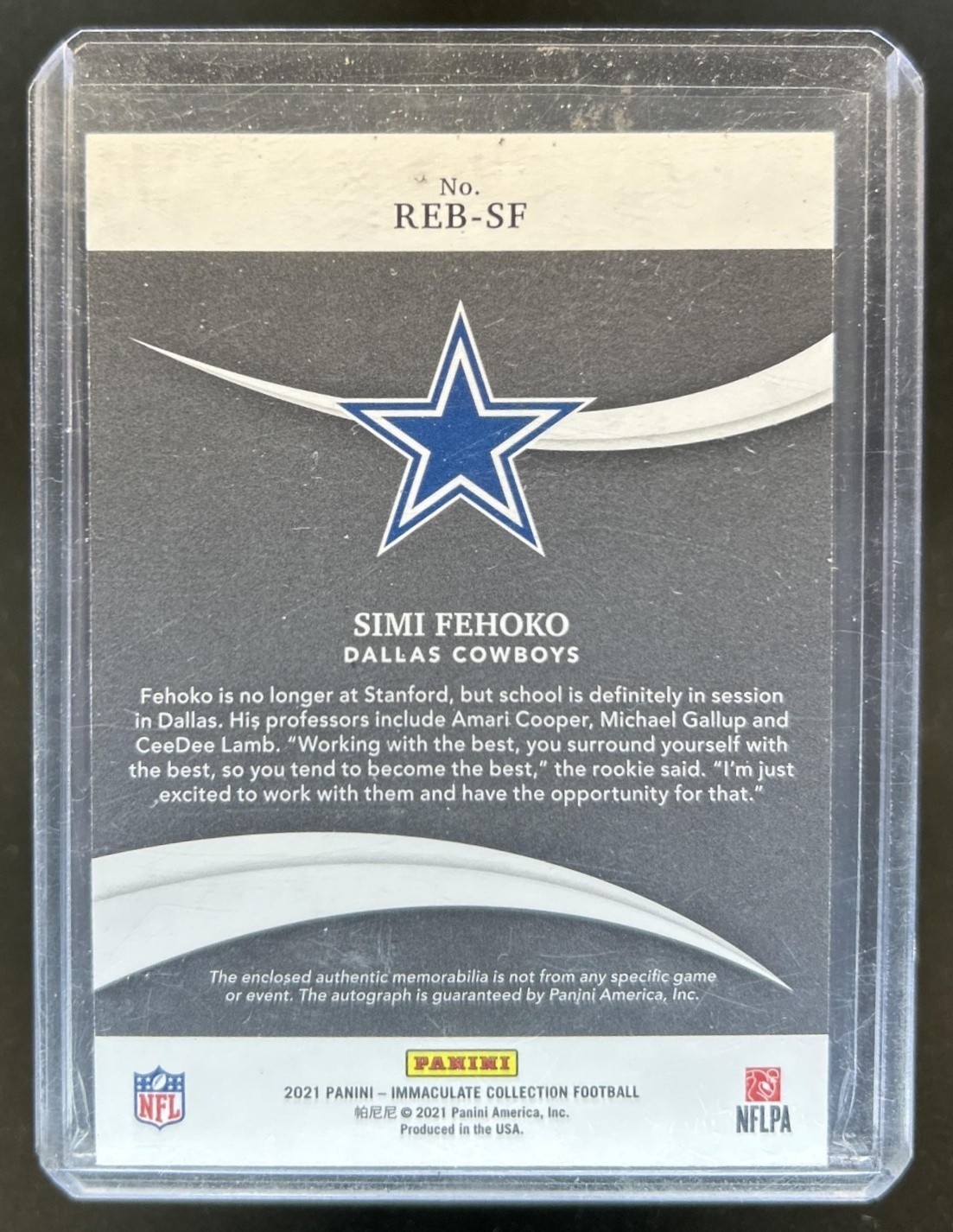 2021 Panini Immaculate Simi Fehoko Rookie Eye Black RC Patch Jersey Auto #/99 view 2