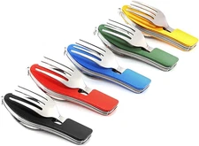 5 Pack Camping Utensils,4-In-1 Portable Stainless Steel Cutlery with Fork, Spoon