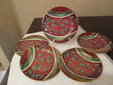 5 Gold Buffet Royal Gallery 8 1/2” SALAD Plates Red ORNAMENTS