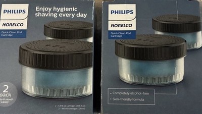 2 BOXES PHILIPS NORELCO QUICK CLEAN POD CARTRIDGES 4 TOTAL  NEW IN BOX!!!