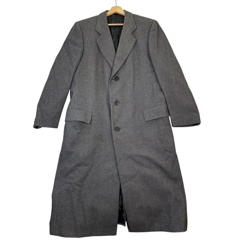 Vintage Bloomingdales E Thomas Mens 42L Charcoal Grey Wool Overcoat Heavy Casual - product listing photo