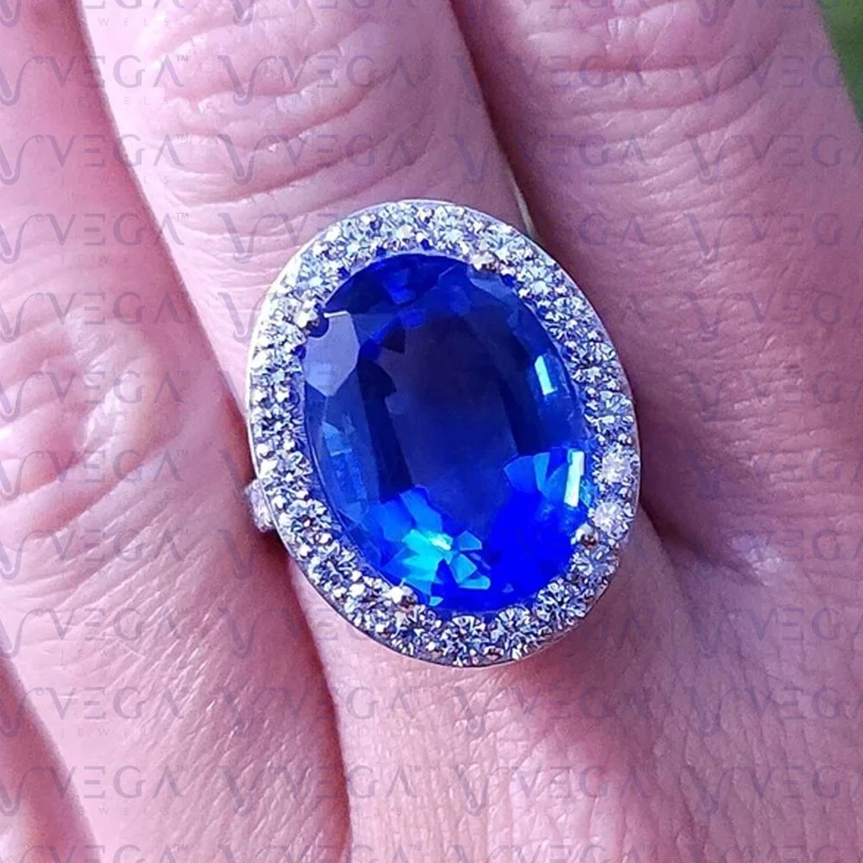 4.29 Ct Oval Cut Natural Tanzanite & Diamond 100% 14k SOLID White Gold Ring - Image 4 of 4