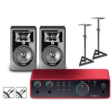 Focusrite Scarlett 2i2 Gen 4 -JBL 3 Series Studio Monitors/Stands/Cables 305MKII