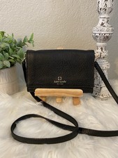 kate spade new york Black Pebbled Crossbody Bag Gold Hardware Striped