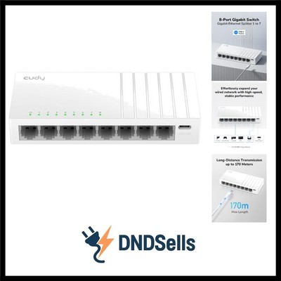 Cudy 8 Port Gigabit Ethernet Switch mit USB-C Power Jack Desktop Ethernet Spl...