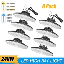 8 Pack 3000K/4000K/5000K UFO High Bay LED Lighting 240W 0-10V Dimmable Warehouse
