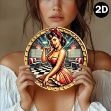 2D Flat, 1pc 2D Flat, Vintage Girl Country Retro Round Aluminum Sign- Novelty Me