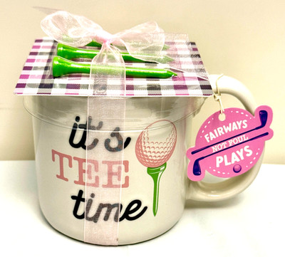 ''It'S TEE Time'' 20oz. Mug with 3 Golf Tees Sunday Morning Ceramics #417