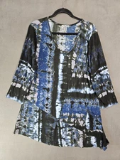Parsley & Sage Womens Plus 1X Lagenlook Abstract Shirt Blue Black Scoop Tunic 