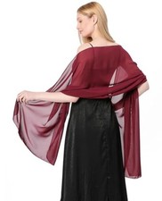 Women's Chiffon Scarf Shawls Wraps for Evening Dress Soft Elegant Wine Red