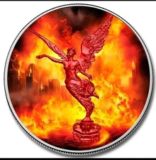 SILVER MEXICAN LIBERTAD COLORIZED COIN FORCES OF NATURE FIRE GERMANIA MINT GIRL