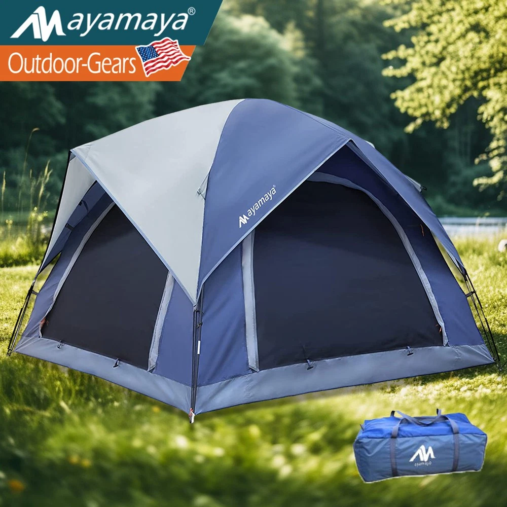 4 Person Waterproof Camping Tent w/Removable Rainfly Easy Setup for Backpacking