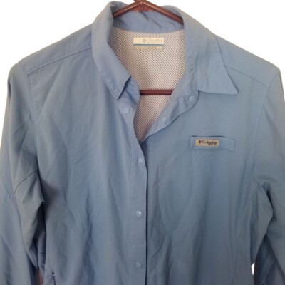 Chemise Columbia PFG Pêche Femme, XL Bleu, Manches Longues, Poches Zippées