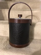 Vintage 1970s Atapco Brown Black Ice Bucket Chrome Lid Handle  USA